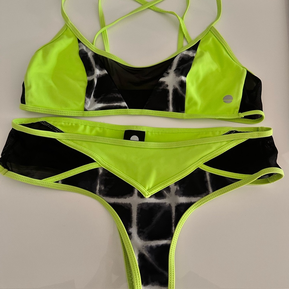 Neon Green and Black Women's Bikini Set